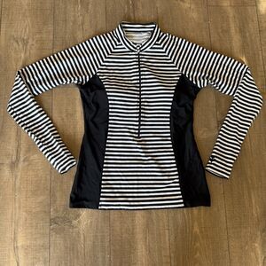 Coolibar Women's UPF 50+ Swim Shirt Black White Striped Long Sleeve Sz M Stretch